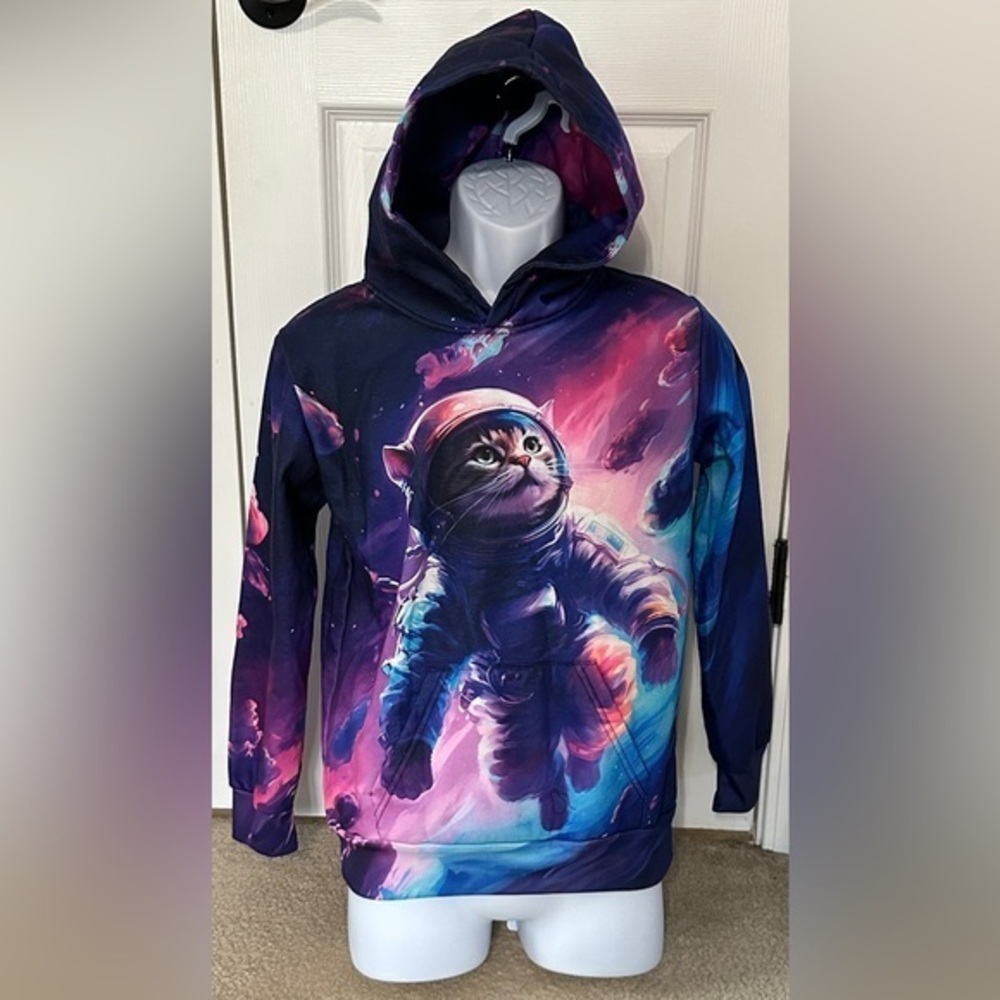 Boys Astronaut Cat Galaxy Graphic Hoodie Size XXL